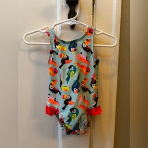Cat & Jack Light Blue Toucan Print One-Piece with Pink Ruffle
